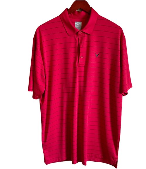 Callaway OptiDri Mens Short Sleeve Polo Shirt SZ Large Red Black Stripe Stretch - Picture 1 of 7